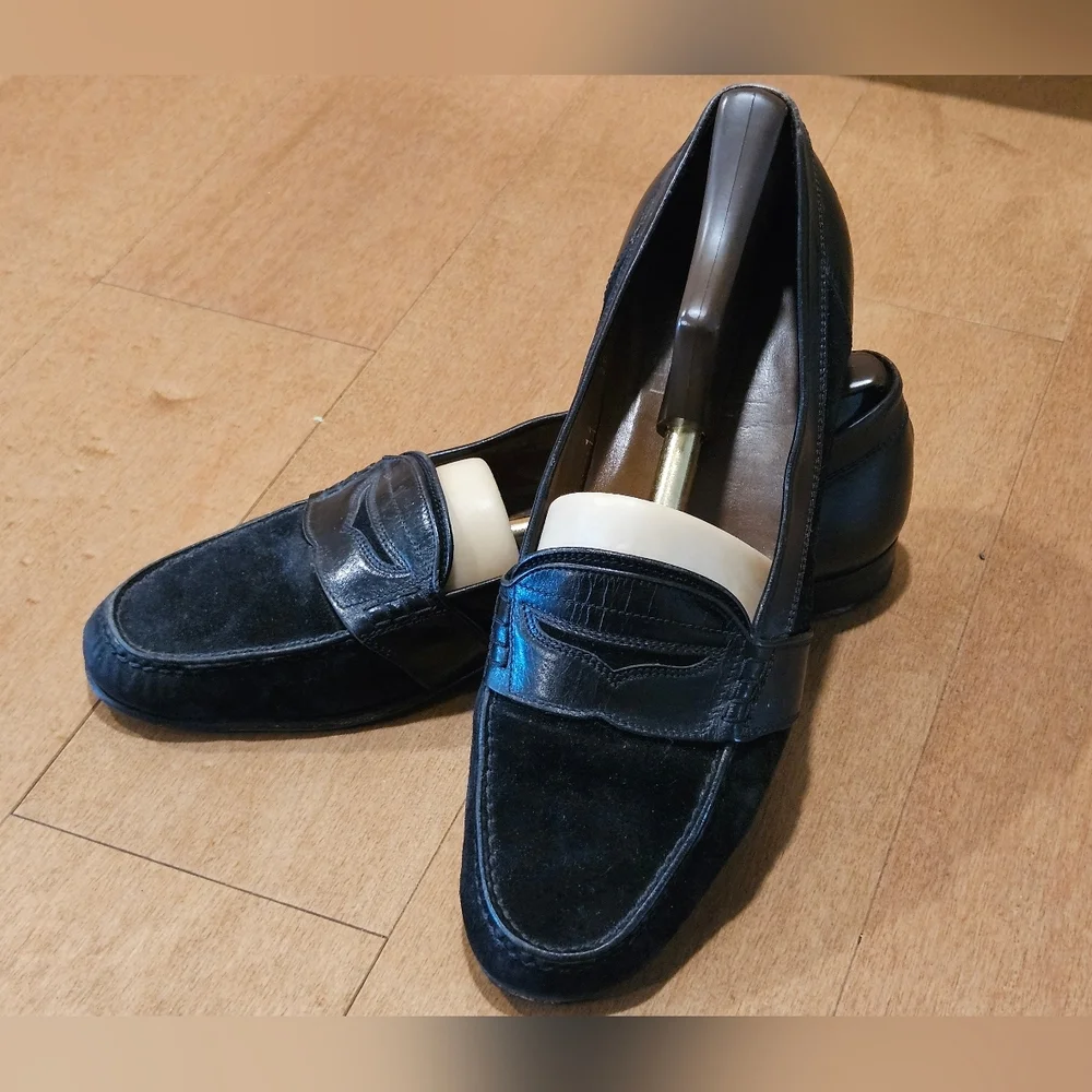 BRUNO MAGLI Italy Men's 11 N Black Leather & Suede Penny Loafers | Luxury Narrow